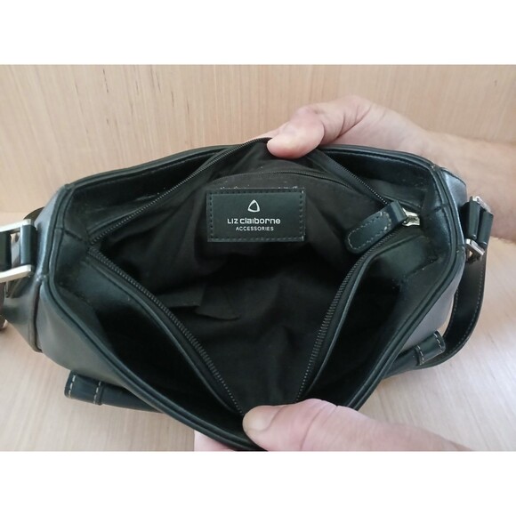 Liz Claiborne Black Shoulder Bag Adjustable Strap Front & Back Pockets - Picture 7 of 15